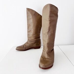 SIZE 5.5 / 6 Narrow Tan Supple Leather Boots by Zodiac, Foldover Top, Riding
